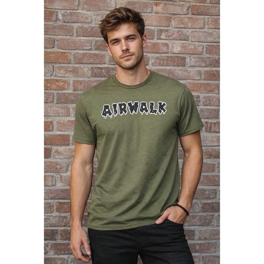 Airwalk Logo Graphic T Shirt Men's Large‎ Olive Green Short Sleeve Skate Tee